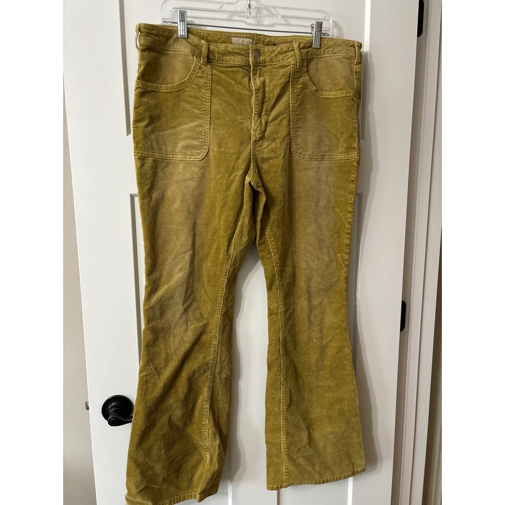 Anthropologie Pilcro High Rise Corduroy Flare Pants Mustard Yellow Gold W‎ 34 - Picture 2 of 9